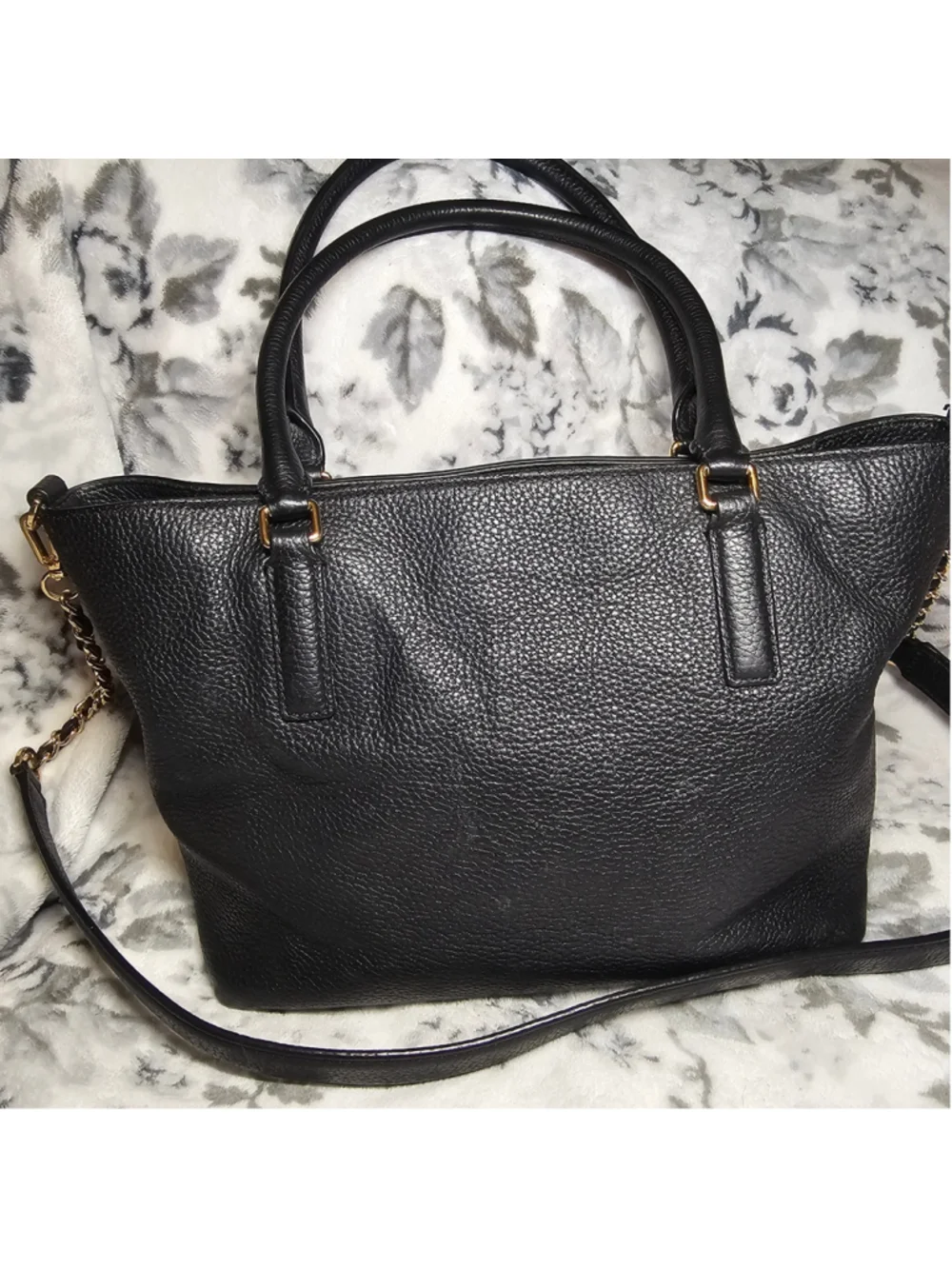 Tory Burch Black Pebbled Leather Britten Convertible Tote Bag